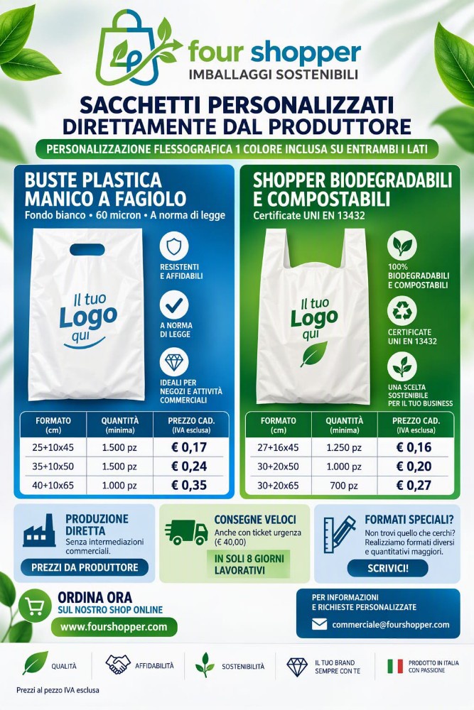 Locandina Sacchetti Personalizzati e Shopper Biodegradabili